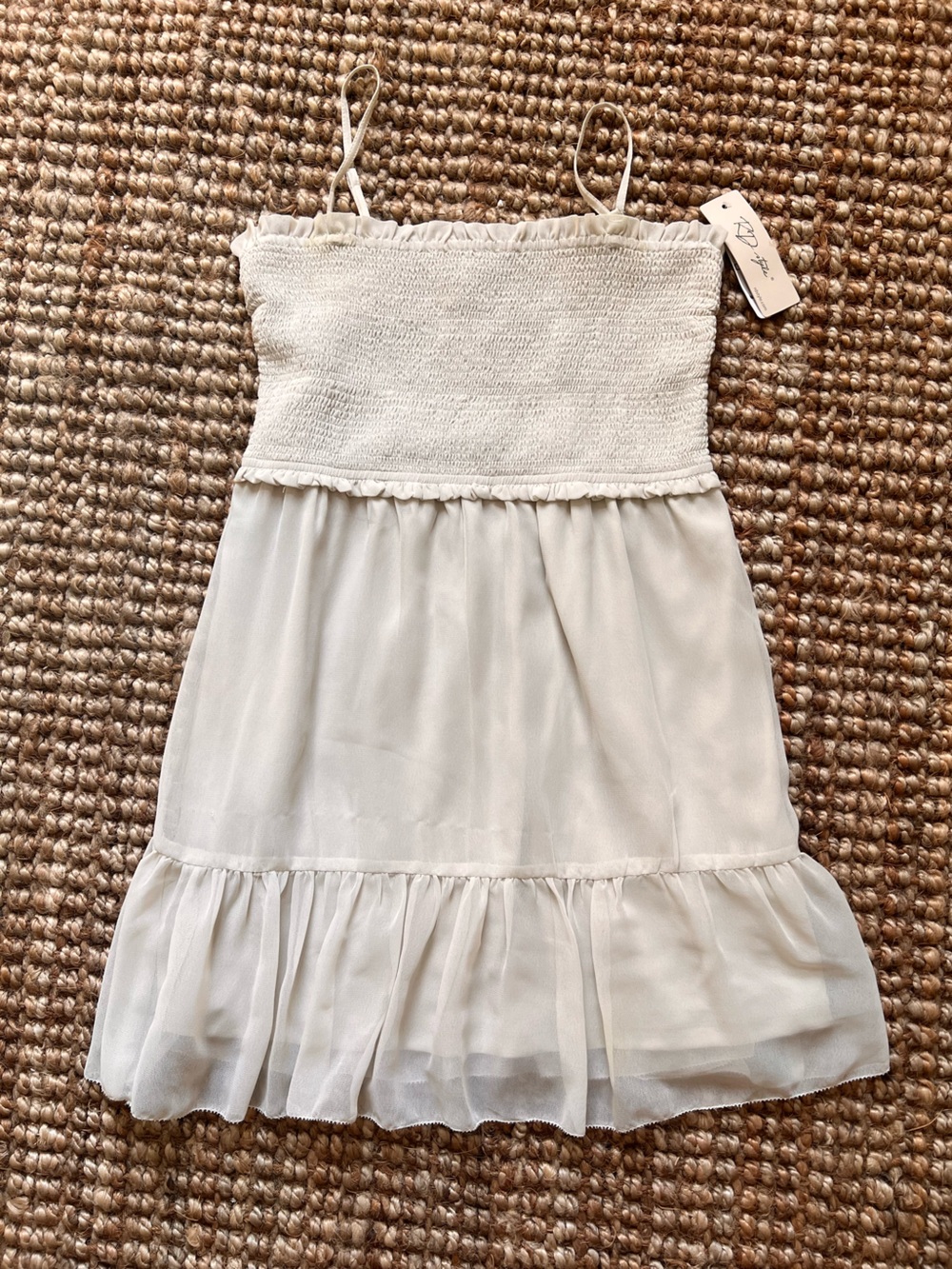 Light Cream Smocked Waist Tiered Skirt